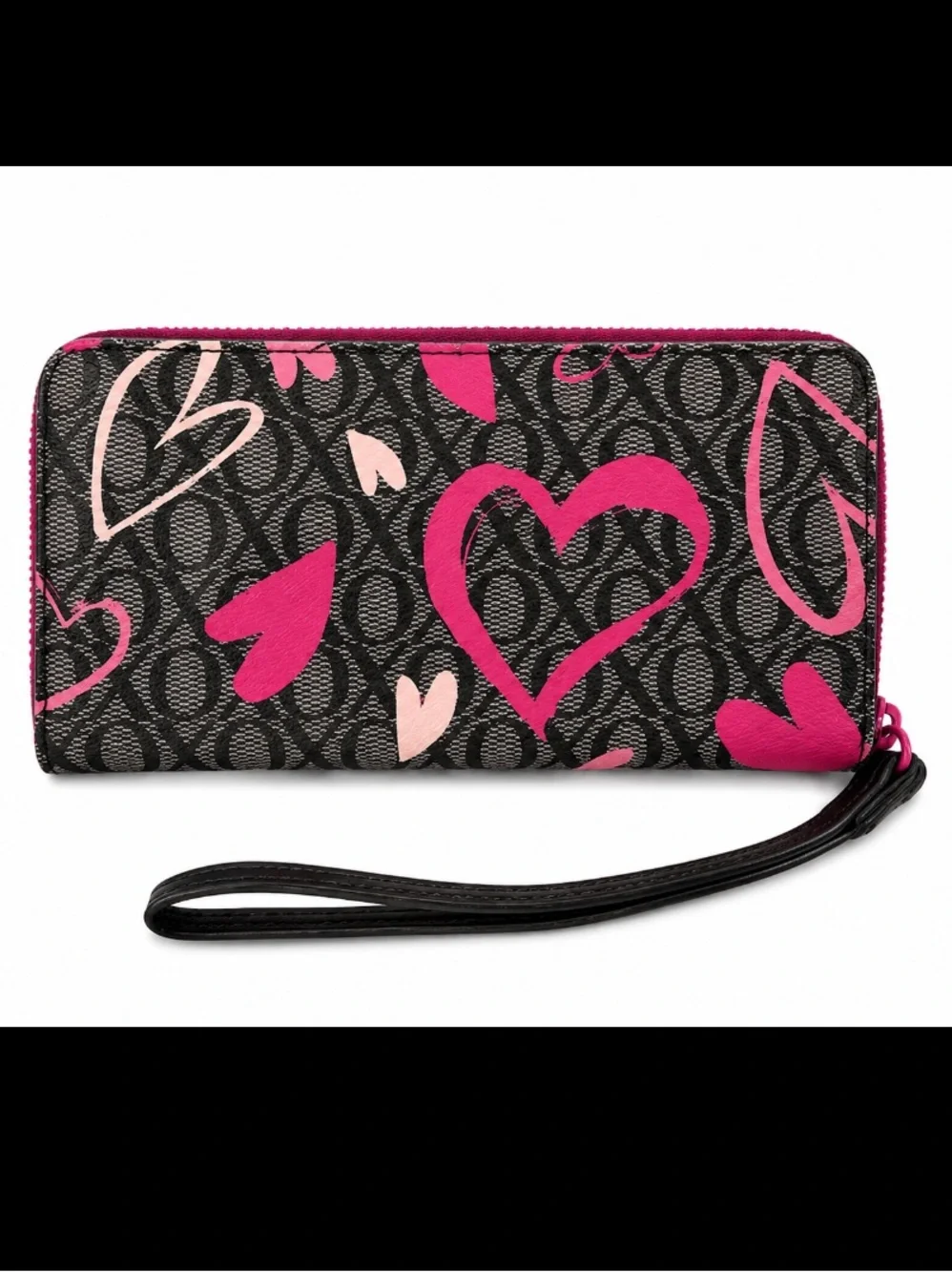 💥3/$15💥 XOXO Black Wristlet Wallet with Pink Heart Accents - Picture 2 of 4